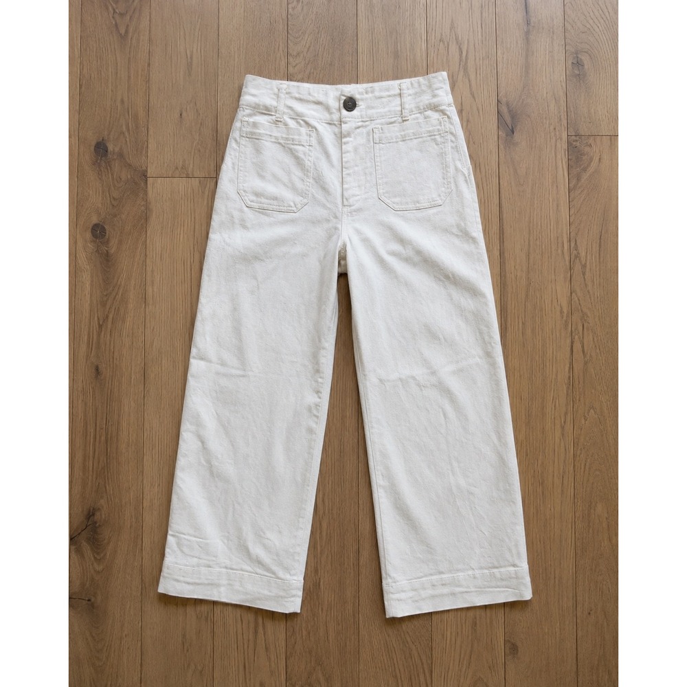 Maeve Colette Wide Leg Pants Women 28 White High Rise Cropped Patch Pocket